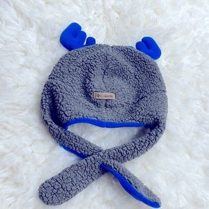 Columbia Kids Reindeer Sherpa Winter Beanie Hat Gray Blue Kid's Size Youth 0/S !